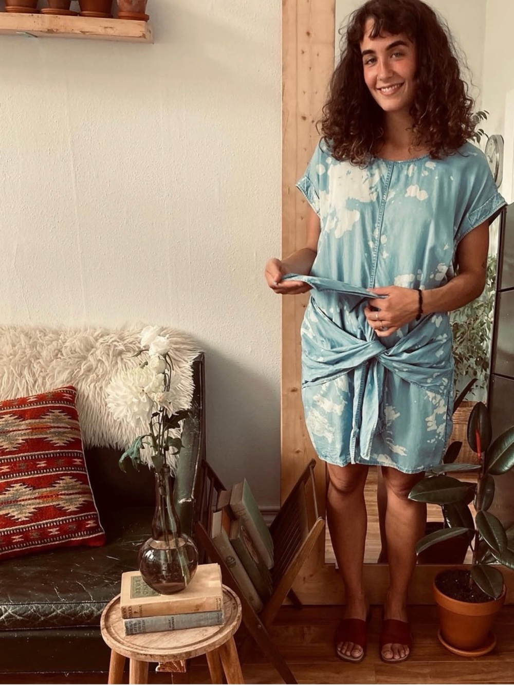 Women’s Light Blue Tie-Front Short Sleeve Dress